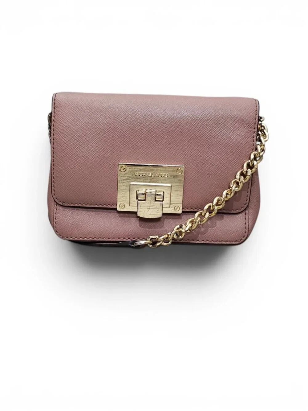 Michael Kors Tina Leather Mini Small Crossbody Clutch Bag COA Chain Dusty Rose